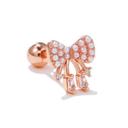 Fashion Heart Shape Copper Plating Inlay Artificial Pearls Zircon Ear Studs 1 Piece