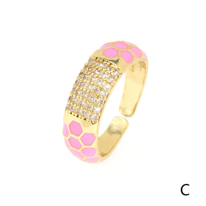 Fashion Geometric Copper Gold Plated Zircon Open Ring 1 Piece