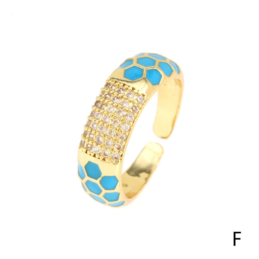 Fashion Geometric Copper Gold Plated Zircon Open Ring 1 Piece