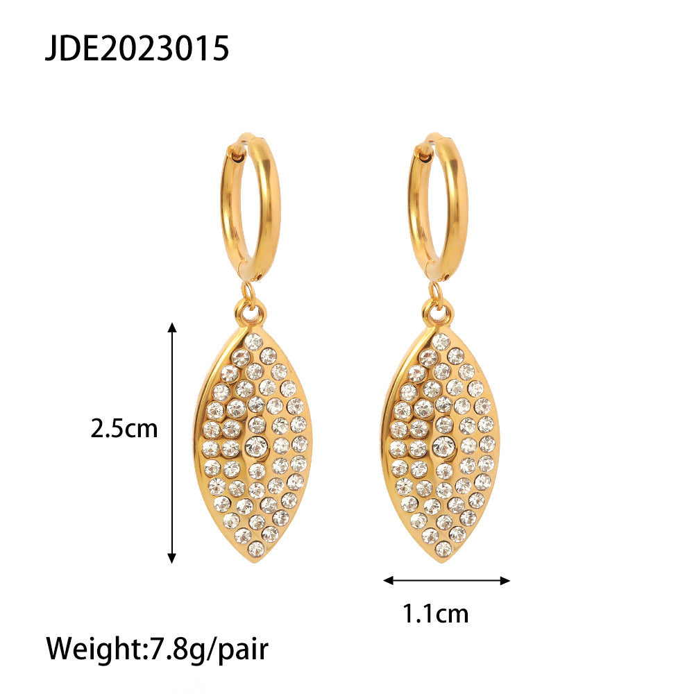 1 Pair Fashion Leaves Gold Plated 304 Stainless Steel Artificial Diamond Earrings