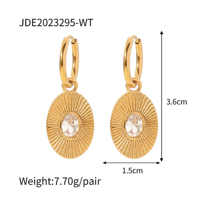 1 Pair Vintage Style Round Inlay Stainless Steel Zircon Earrings