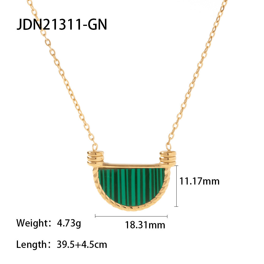 Elegant Semicircle Stainless Steel Titanium Steel Inlay Shell Pendant Necklace