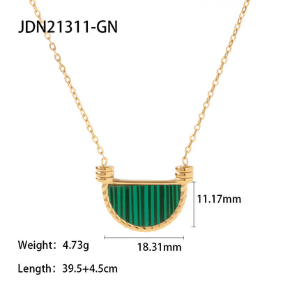 Elegant Semicircle Stainless Steel Titanium Steel Inlay Shell Pendant Necklace