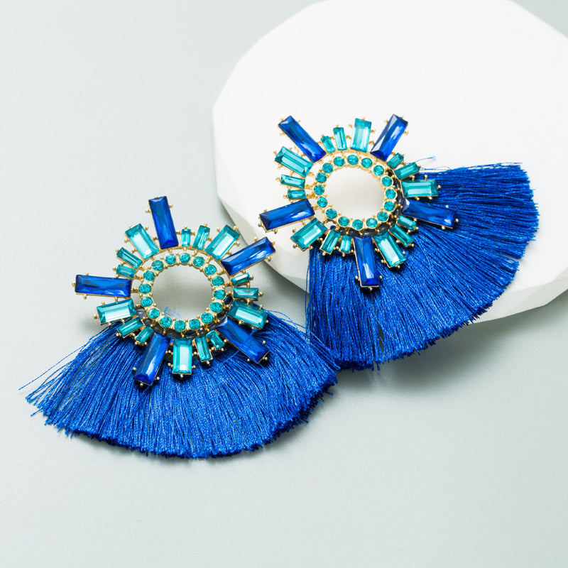 Ethnic Style Sector Alloy Tassel Rhinestones Women's Earrings 1 Pair