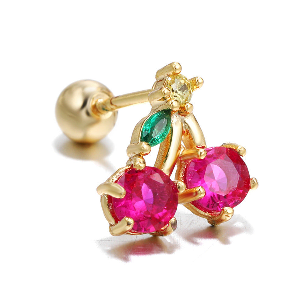 Streetwear Animal Fruit Brass Gem Ear Studs 1 Piece