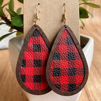 Ethnic Style Plaid Snowman Pu Leather Women's Drop Earrings 1 Pair