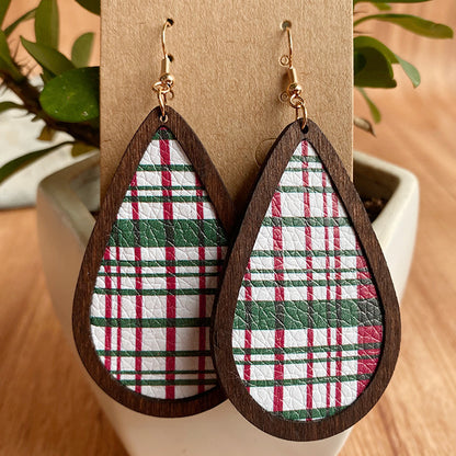 Ethnic Style Plaid Snowman Pu Leather Women's Drop Earrings 1 Pair