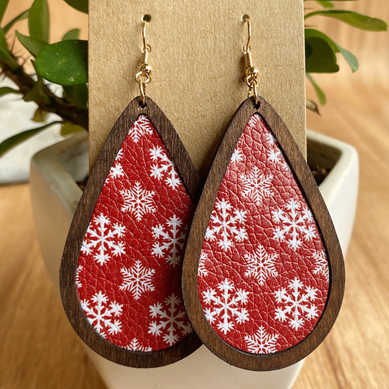 Ethnic Style Plaid Snowman Pu Leather Women's Drop Earrings 1 Pair