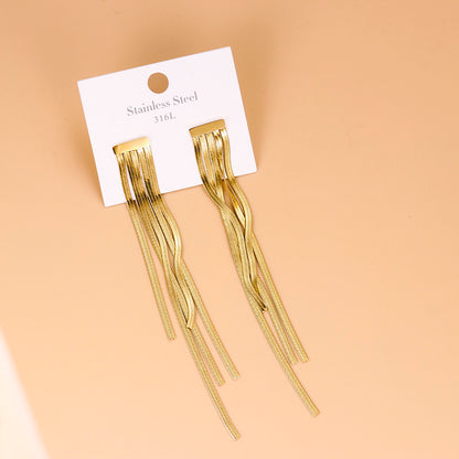 Simple Style Tassel Stainless Steel Tassel Gold Plated Drop Earrings 1 Pair