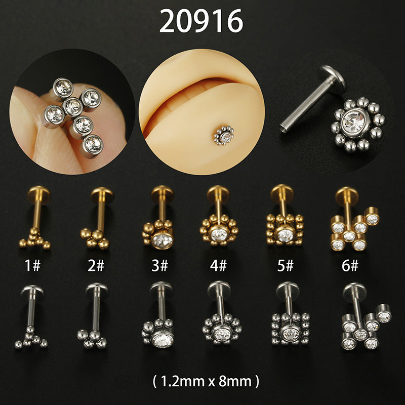 Fashion Round Stainless Steel Plating Inlay Zircon Lip Stud 1 Piece