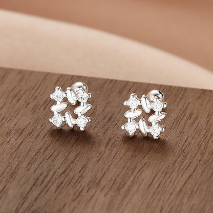 Fashion Crown Flower Fish Tail Silver Inlay Zircon Ear Studs 1 Pair