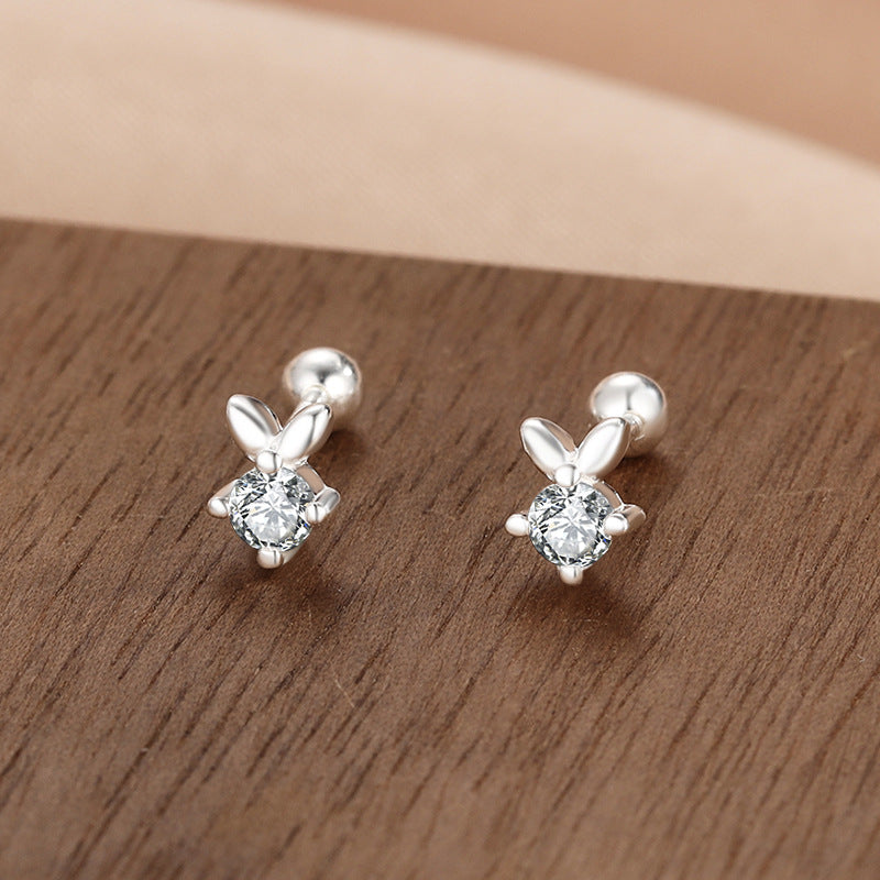 Fashion Crown Flower Fish Tail Silver Inlay Zircon Ear Studs 1 Pair