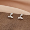 Fashion Crown Flower Fish Tail Silver Inlay Zircon Ear Studs 1 Pair