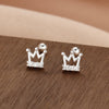 Fashion Crown Flower Fish Tail Silver Inlay Zircon Ear Studs 1 Pair