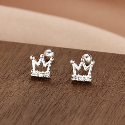 Fashion Crown Flower Fish Tail Silver Inlay Zircon Ear Studs 1 Pair