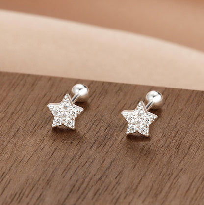 Fashion Crown Flower Fish Tail Silver Inlay Zircon Ear Studs 1 Pair