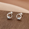 Fashion Crown Flower Fish Tail Silver Inlay Zircon Ear Studs 1 Pair