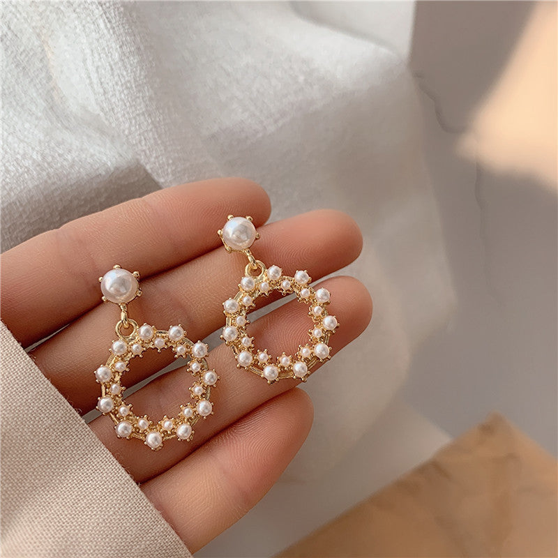 Fashion Star Heart Shape Bow Knot Imitation Pearl Alloy Rhinestone Tassel Women's Earrings 1 Pair