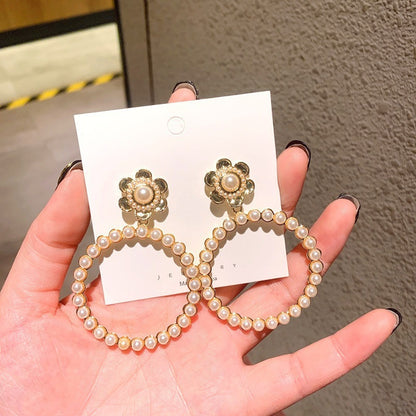 Fashion Star Heart Shape Bow Knot Imitation Pearl Alloy Rhinestone Tassel Women's Earrings 1 Pair