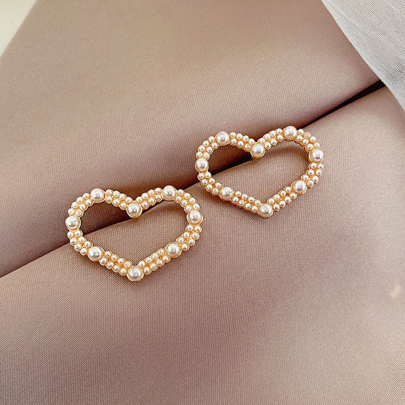 Fashion Star Heart Shape Bow Knot Imitation Pearl Alloy Rhinestone Tassel Women's Earrings 1 Pair