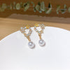 Fashion Star Heart Shape Bow Knot Imitation Pearl Alloy Rhinestone Tassel Women's Earrings 1 Pair