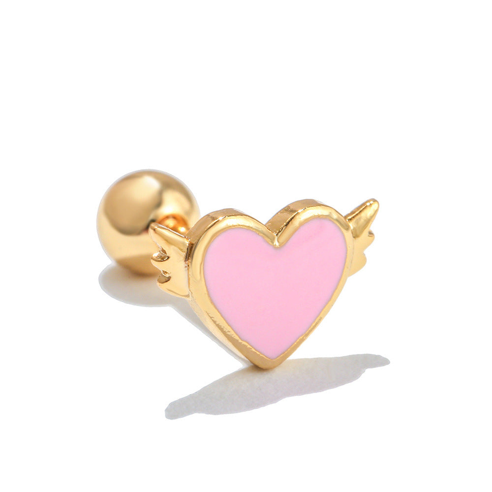 Girlish Style Pink Love Ear Bone Studs Oil Drop Earrings Copper Ear Studs