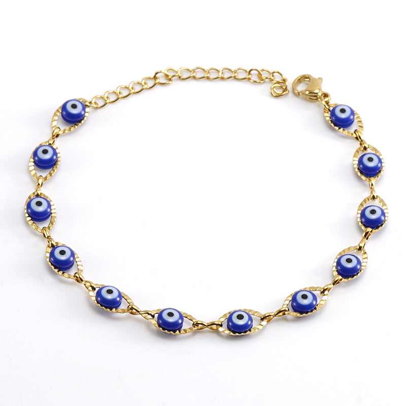 Ethnic Style Eye Stainless Steel Bracelets Necklace Patchwork Enamel Gold Plated Stainless Steel Bracelets