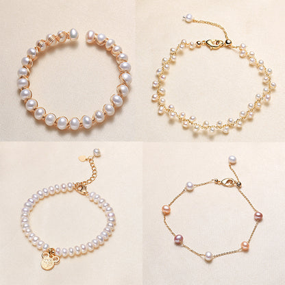 Simple Style Round Alloy Inlaid Pearls Bracelets 1 Piece