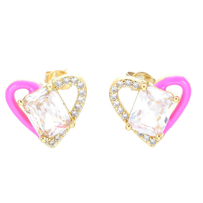 Fashion Heart Shape Copper Plating Zircon Ear Studs 1 Pair