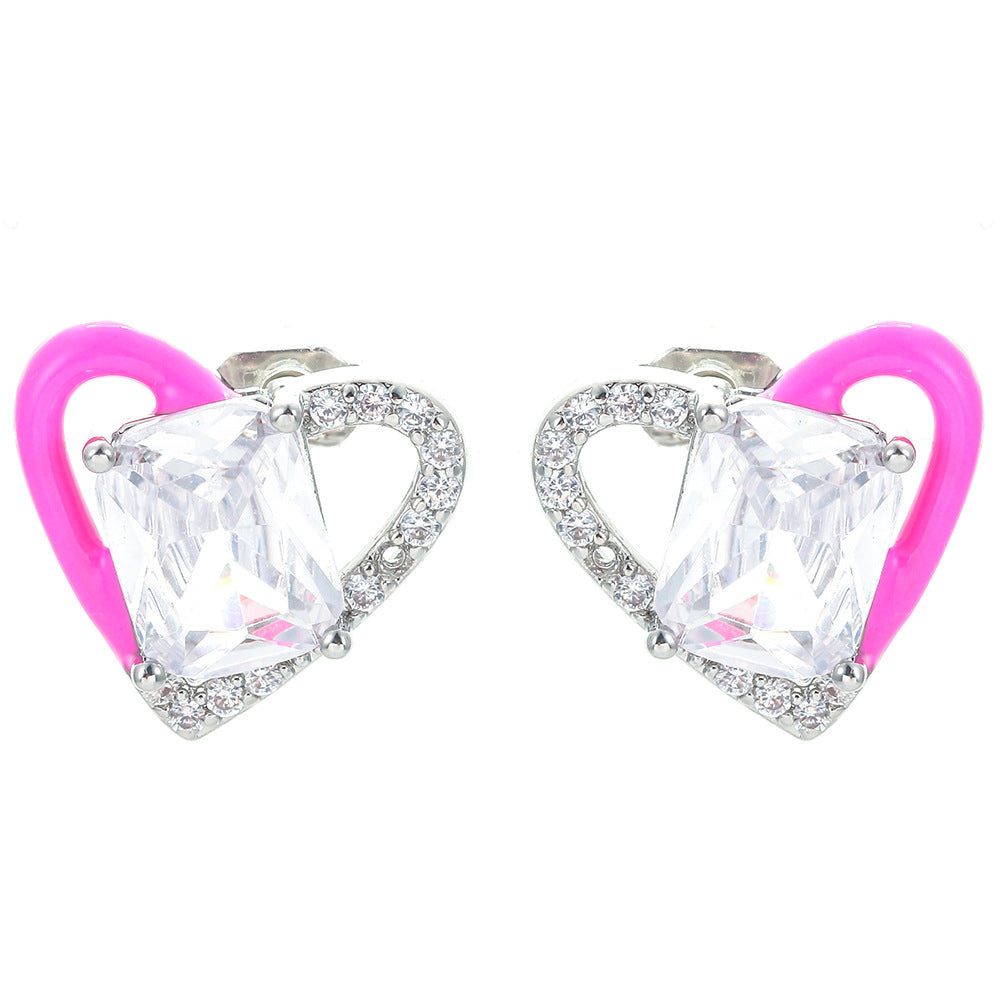 Fashion Heart Shape Copper Plating Zircon Ear Studs 1 Pair