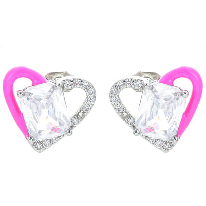 Fashion Heart Shape Copper Plating Zircon Ear Studs 1 Pair