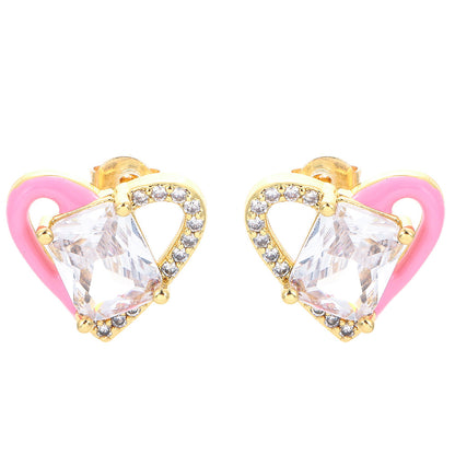 Fashion Heart Shape Copper Plating Zircon Ear Studs 1 Pair