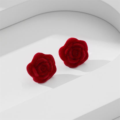 Fashion Rose Flocking Women's Ear Studs 1 Pair