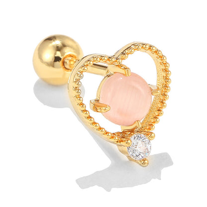 Sweet Heart Shape Copper Inlaid Zircon Drop Earrings Ear Studs 1 Piece