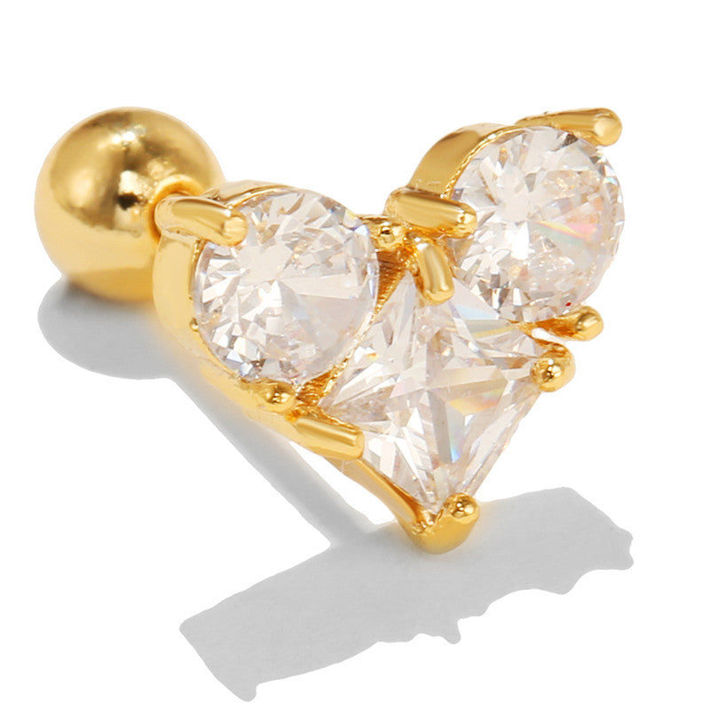 Sweet Heart Shape Copper Inlaid Zircon Drop Earrings Ear Studs 1 Piece