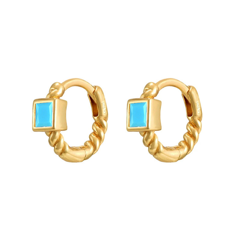 Fashion Square Copper Hoop Earrings Gold Plated Zircon Copper Earrings