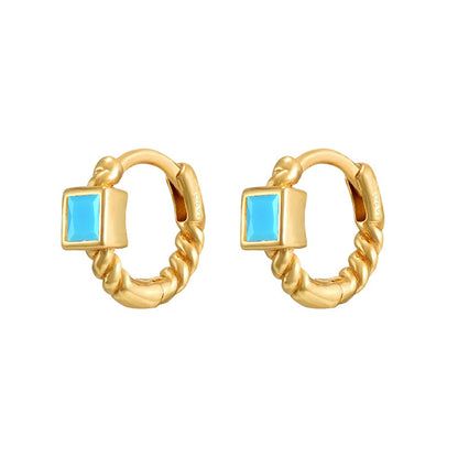 Fashion Square Copper Hoop Earrings Gold Plated Zircon Copper Earrings