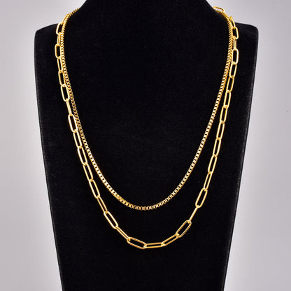 Vintage Style Geometric Titanium Steel Gold Plated Layered Necklaces 1 Piece