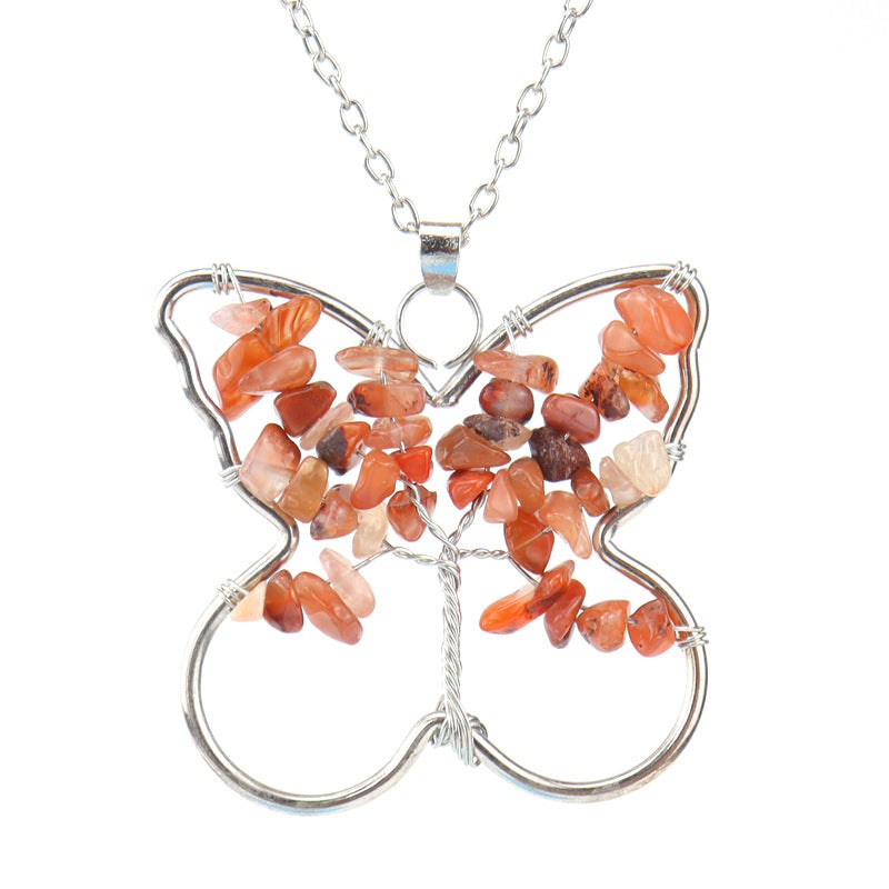 Ethnic Style Butterfly Natural Stone Pendant Necklace 1 Piece