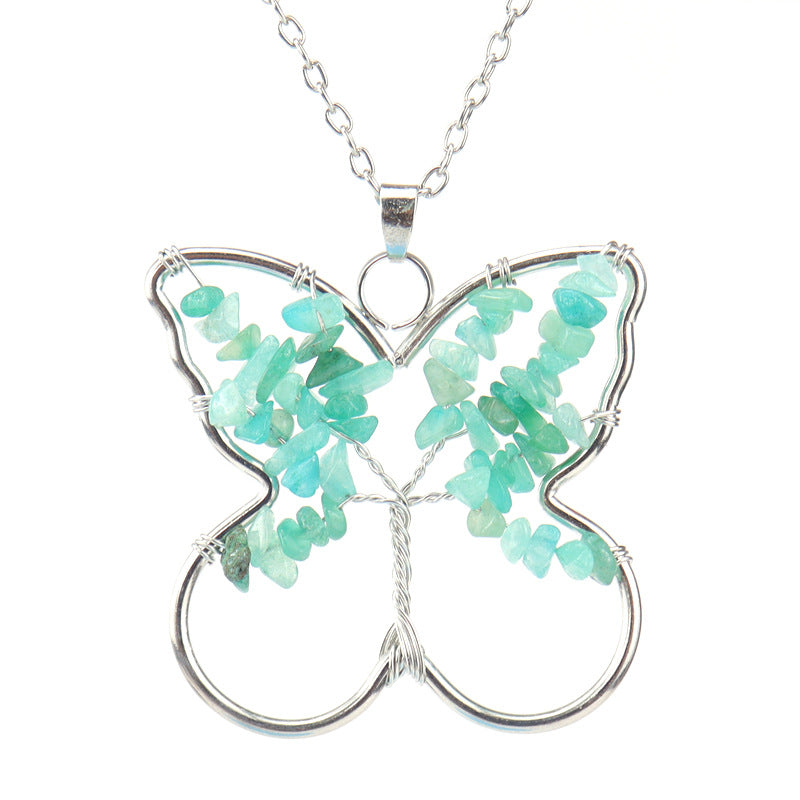 Ethnic Style Butterfly Natural Stone Pendant Necklace 1 Piece