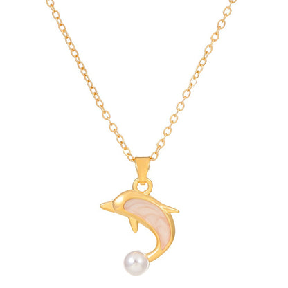 Ins Style Dolphin Alloy Inlay Pearl Women's Pendant Necklace