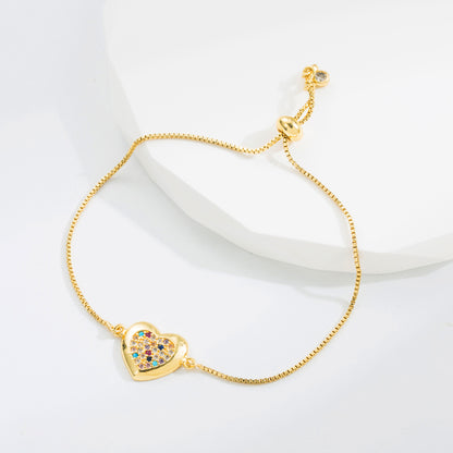 Fashion Peacock Heart Shape Copper Gold Plated Zircon Bracelets 1 Piece