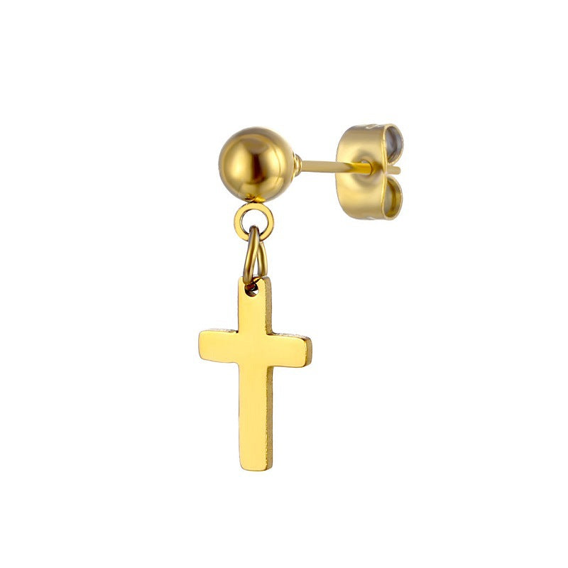 Simple Style Geometric Cross Stainless Steel Asymmetrical Dangling Earrings 1 Piece