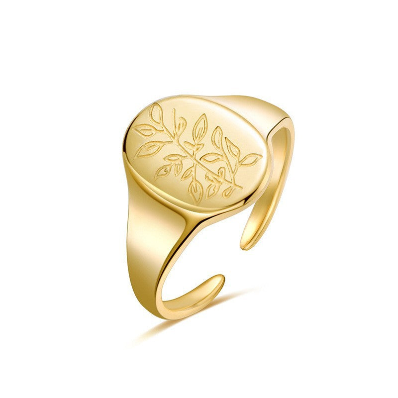 Simple Style Leaf Titanium Steel Gold Plated Gold Plated Open Ring