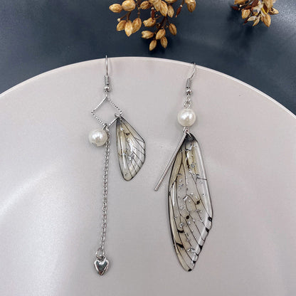 Sweet Wings Alloy Plastic Asymmetrical Rhinestones Women's Drop Earrings 1 Pair