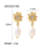 Elegant Geometric Stainless Steel Inlay Pearl Zircon Earrings 1 Pair