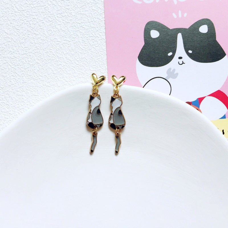 Cute Cat Alloy Enamel Women's Drop Earrings 1 Pair