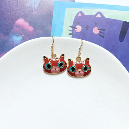 Fashion Cat Alloy Enamel Women's Drop Earrings 1 Pair