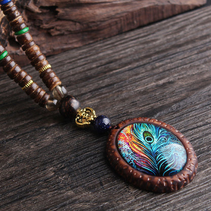 Ethnic Style Feather Wood Beaded Unisex Pendant Necklace 1 Piece