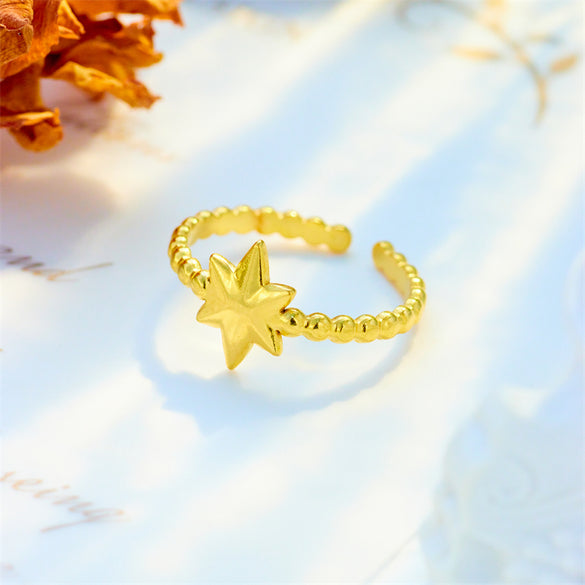 Basic Cross Star Titanium Steel Gold Plated Gold Plated Open Ring